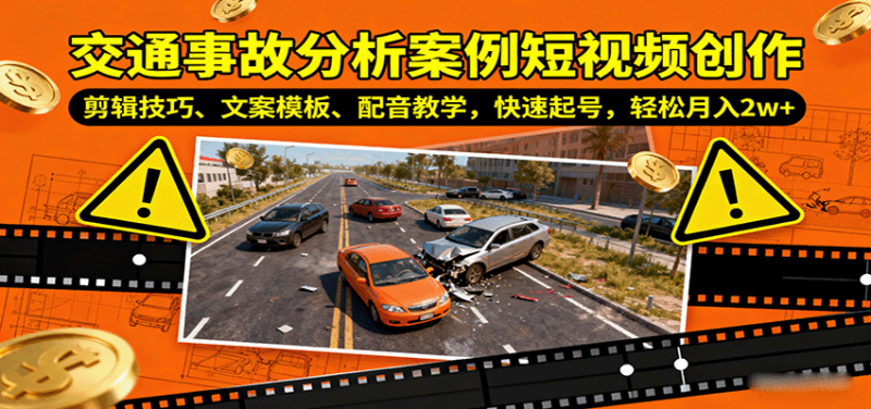 交通事故分析案例短視頻創(chuàng)作,剪輯技巧、文案模板、配音教學(xué),快速起號(hào),輕松月入2w+ - 嚴(yán)選資源大全 - 嚴(yán)選資源大全