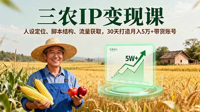 三農(nóng)IP變現(xiàn)課，人設(shè)定位、腳本結(jié)構(gòu)、流量獲取，30天打造月入5萬+帶貨賬號(hào) - 嚴(yán)選資源大全