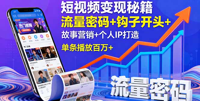 短視頻變現秘籍，流量密碼+鉤子開頭+故事營銷+個人IP打造，單條播放百萬+ - 嚴選資源大全