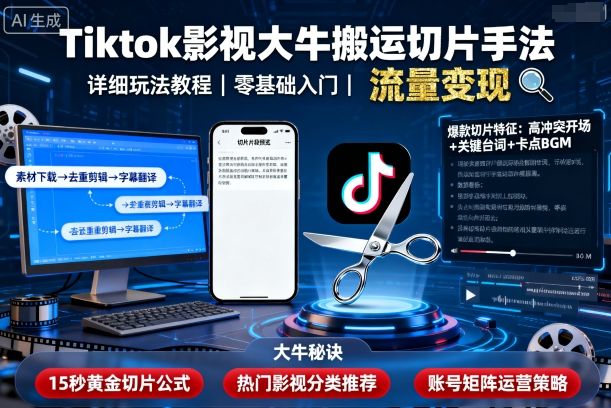 Tiktok影視大牛搬運切片手法，詳細玩法教程 - 嚴選資源大全