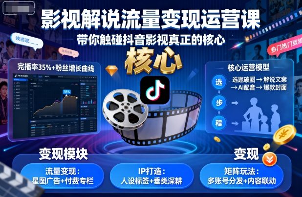 影視解說流量變現運營課，帶你觸碰抖音影視真正的核心 - 嚴選資源大全