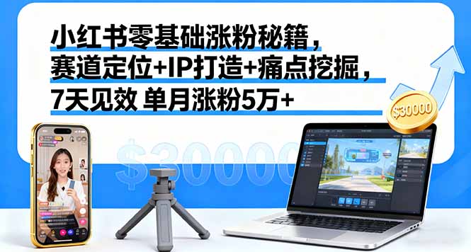 小紅書零基礎漲粉秘籍,賽道定位+IP打造+痛點挖掘,7天見效 單月漲粉5萬+ - 嚴選資源大全