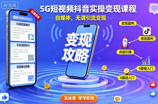 5G短視頻抖音實操變現課程,自媒體,無謂引流變現 - 嚴選資源大全