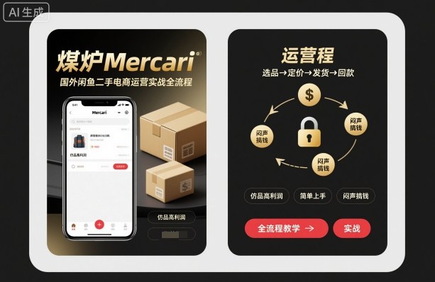 煤爐Mercari國外閑魚二手電商運營實戰全流程，仿品高利潤，簡單上手，悶聲搞錢 - 嚴選資源大全