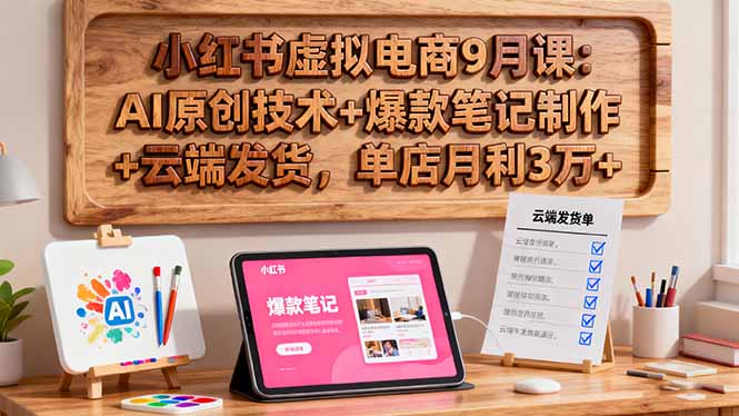小紅書虛擬電商9月課：AI原創技術+爆款筆記制作+云端發貨，單店月利3萬+ - 嚴選資源大全