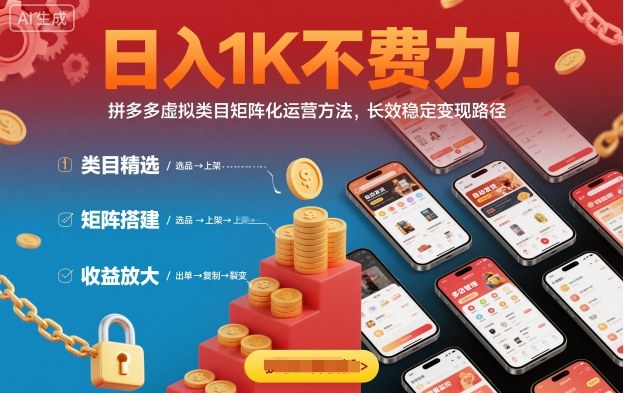 日入1K不費(fèi)力！拼多多虛擬類目矩陣化運(yùn)營(yíng)方法，長(zhǎng)效穩(wěn)定變現(xiàn)路徑 - 嚴(yán)選資源大全