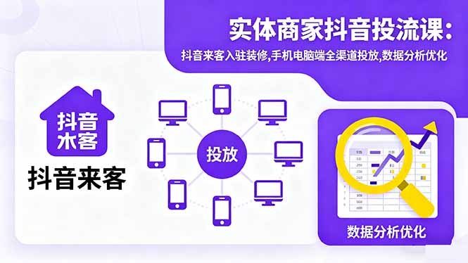 實體商家抖音投流課:抖音來客入駐裝修,手機電腦端全渠道投放,數據分析優化 - 嚴選資源大全