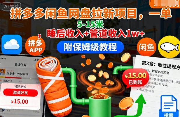 拼多多閑魚網盤拉新項目，一單5-15米，睡后收入+管道收入1w+(附保姆級教程) - 嚴選資源大全