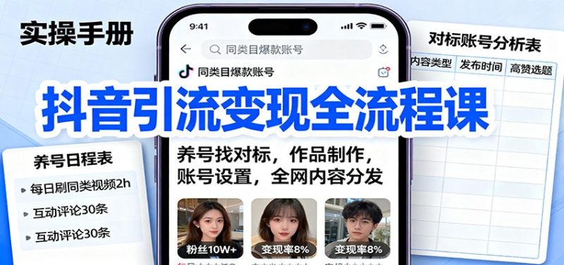 抖音引流變現(xiàn)全流程課：養(yǎng)號(hào)找對(duì)標(biāo)，作品制作，賬號(hào)設(shè)置，全網(wǎng)內(nèi)容分發(fā) - 嚴(yán)選資源大全 - 嚴(yán)選資源大全