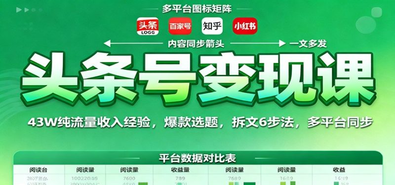 頭條號變現課:43W純流量收入經驗,爆款選題,拆文6步法,多平臺同步 - 嚴選資源大全 - 嚴選資源大全