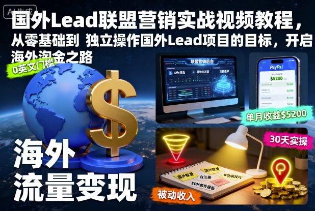 國外Lead聯(lián)盟營銷實戰(zhàn)視頻教程,從零基礎到獨立操作國外Lead項目的目標,開啟海外淘金之路 - 嚴選資源大全