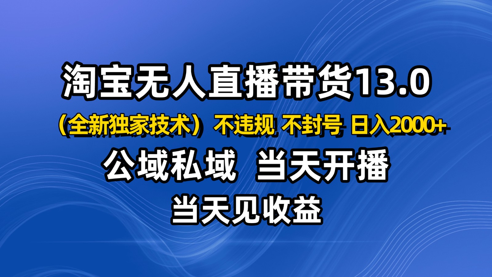 淘寶無人直播13.0，公域私域技術，不封號，不違規(guī) 布局下半年旺季賽道，日入2000+ - 嚴選資源大全