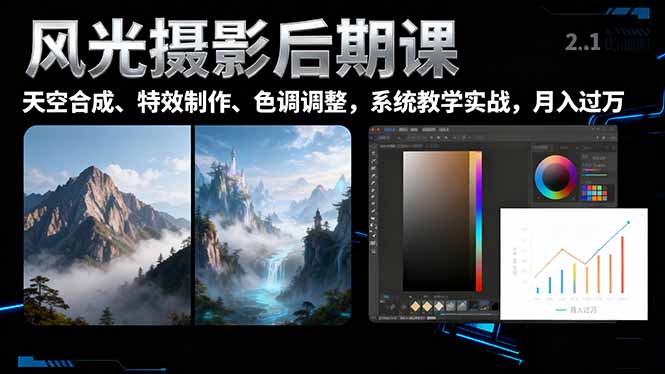 風光攝影后期課,一鍵換天空合成、特效制作、色調調整,月入過萬 - 嚴選資源大全