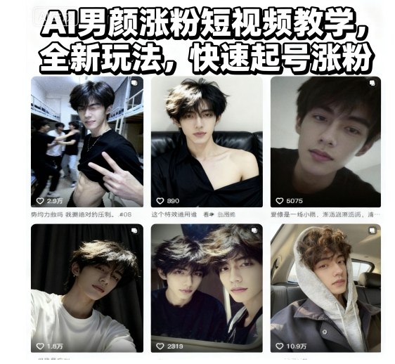 AI男顏漲粉短視頻教學，全新玩法，快速起號漲粉 - 嚴選資源大全