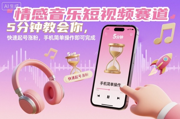 情感音樂短視頻賽道,5分鐘教會你,快速起號漲粉,手機簡單操作即可完成 - 嚴選資源大全
