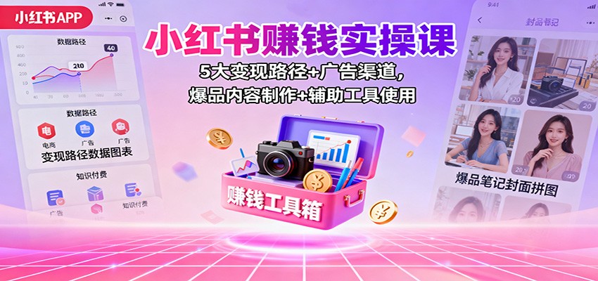 小紅書賺錢實操課：5大變現路徑+廣告渠道，爆品內容制作+輔助工具使用 - 嚴選資源大全