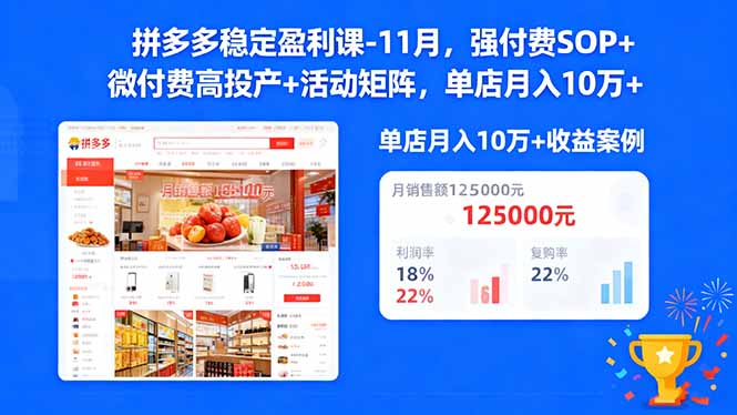 拼多多穩定盈利課-11月,強付費SOP+微付費高投產+活動矩陣,單店月入10萬+ - 嚴選資源大全