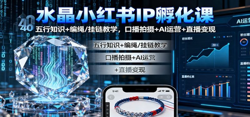 水晶小紅書IP孵化課:五行知識+編繩/掛鏈教學,口播拍攝+AI運營+直播變現 - 嚴選資源大全 - 嚴選資源大全