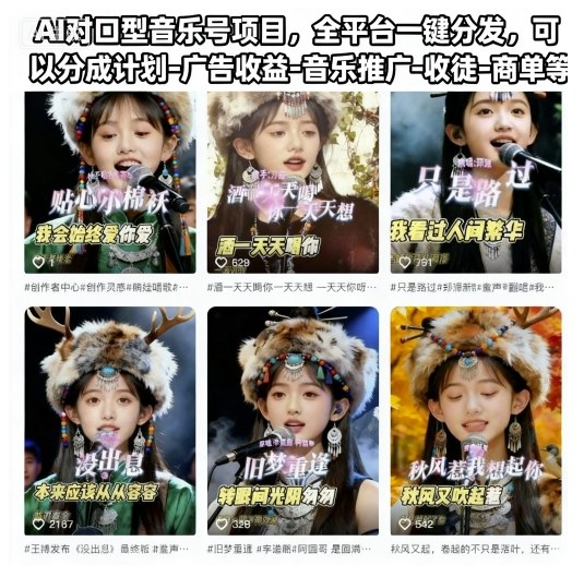 AI對口型音樂號項目,全平臺一鍵分發,可以分成計劃-廣告收益-音樂推廣-收徒-商單等 - 嚴選資源大全