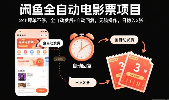 閑魚全自動電影票項目，24h爆單不停，全自動發(fā)貨+自動回復，無腦操作，日穩(wěn)入3張【揭秘】 - 嚴選資源大全