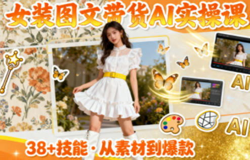 女裝圖文帶貨的AI實(shí)操課,覆蓋38個(gè)實(shí)用技能,快速提升素材制作效率 - 嚴(yán)選資源大全